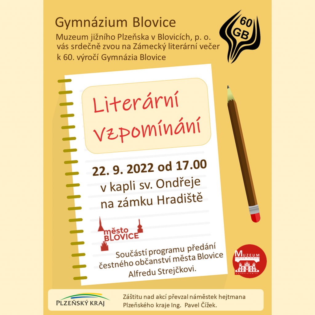Zámecký literární večer k 60. výročí Gymnázia Blovice - Literární vzpomínání 